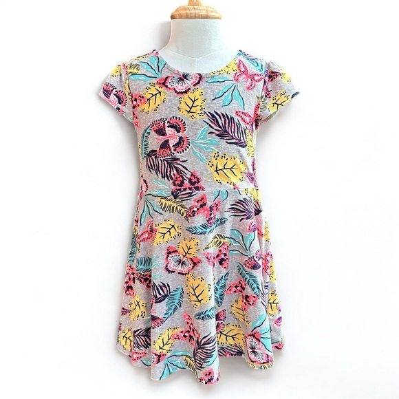 Macy's Tropical Pink & Yellow Vibrant Flutter Sleeve Fit & Flare Summer Dress 4T - Picture 1 of 5